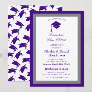 Elegant purple caps graduation ceremony invitation