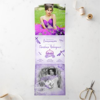 Elegant Purple, Carriage Quinceañera Invitation