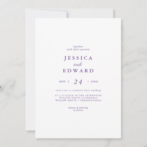 Elegant Purple Casual Calligraphy Wedding Invitation