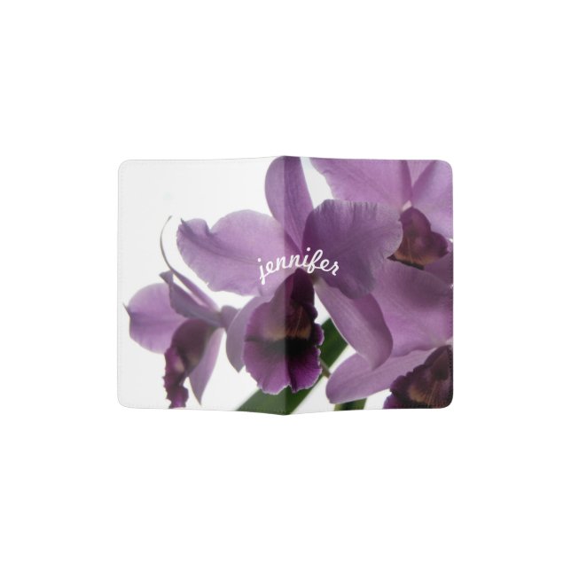 Elegant Purple Cattleya Orchids Personalized Passport Holder (Opened)