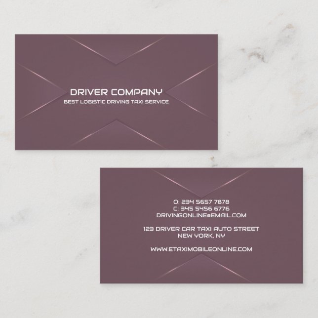 Elegant Purple Chauffeur Driver Business Card (Front/Back)