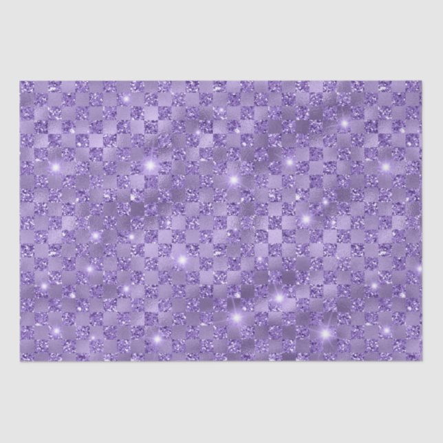 Elegant Purple Checkered Metallic Glitter Pattern Tissue Paper (Front)