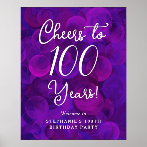 Elegant Purple Cheers to 100 Years 100th Birthday Poster