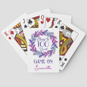 Elegant Purple Cheers to 100 Years Birthday Party Poker Cards
