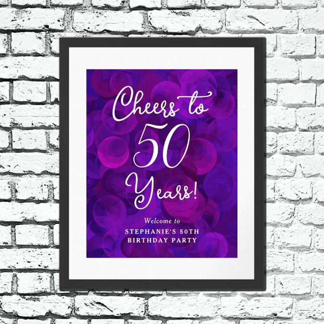 Elegant Purple Cheers to 50 Years 50th Birthday Poster (Creator Uploaded)