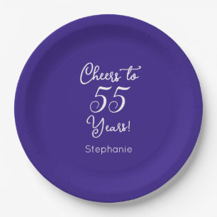 Elegant Purple Cheers to 55 Years 55th Birthday Paper Plates