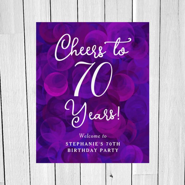 Elegant Purple Cheers to 70 Years Birthday Welcome Foam Board (Creator Uploaded)