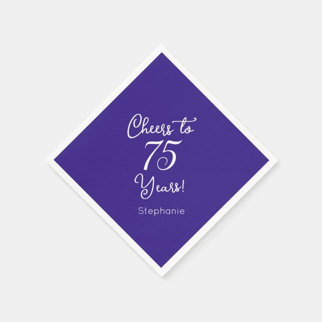 Elegant Purple Cheers to 75 Years 75th Birthday Napkins (Corner)