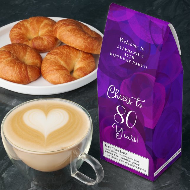Elegant Purple Cheers to 80 Years 80th Birthday Roasted Coffee (Breakfast)