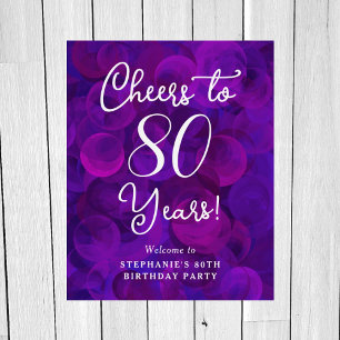 Elegant Purple Cheers to 80 Years Birthday Welcome Foam Board