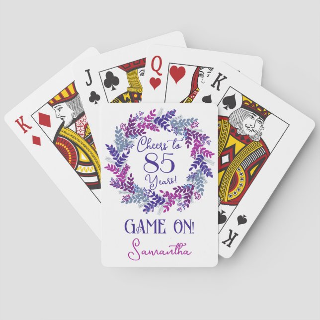 Elegant Purple Cheers to 85 Years Birthday Party Poker Cards (Back)