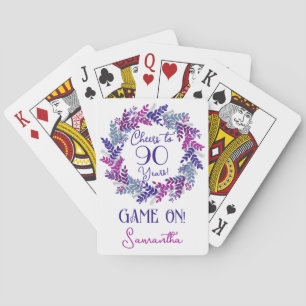 Elegant Purple Cheers to 90 Years Birthday Party Poker Cards