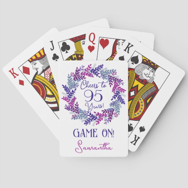 Elegant Purple Cheers to 95 Years Birthday Party Poker Cards (Back)