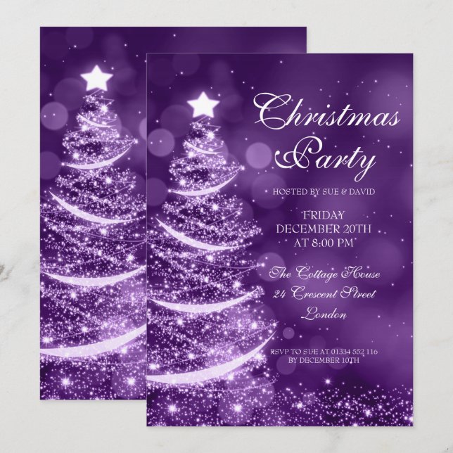 Elegant Purple Christmas Party Sparkle Invitation (Front/Back)