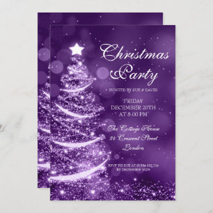 Elegant Purple Christmas Party Sparkle Invitation