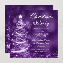 Elegant Purple Christmas Party Sparkle Invitation