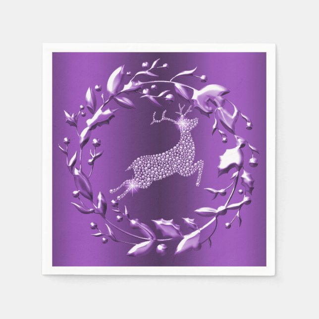 Elegant Purple Christmas Reindeer Napkins (Front)