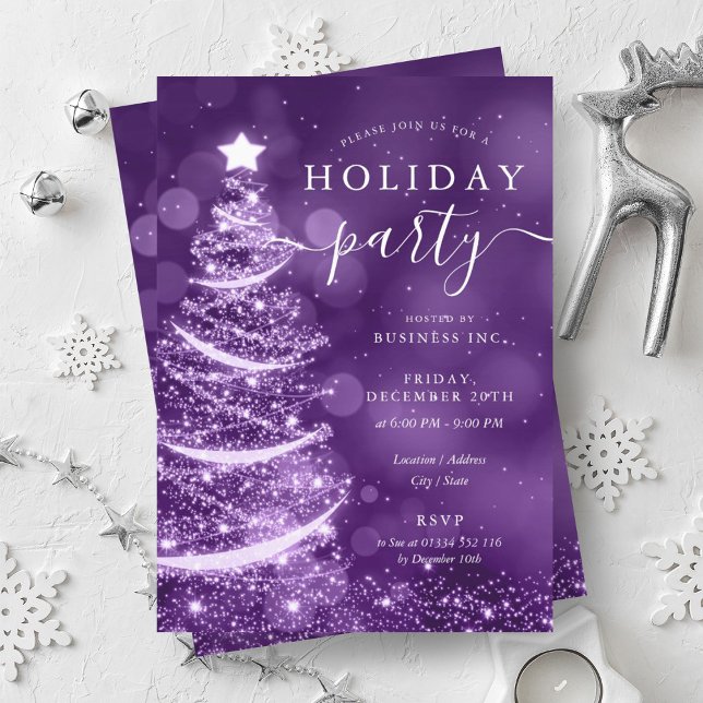 Elegant Purple Christmas Tree Company Holiday  Invitation (Elegant Purple Christmas Tree Company Holiday Invitation)