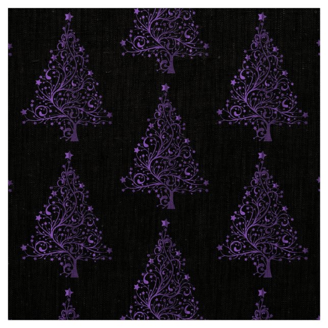 Elegant Purple Christmas Tree Pattern Seasonal Fabric (Swatch)