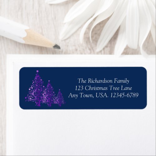 Elegant Purple Christmas Tree Return Address Label