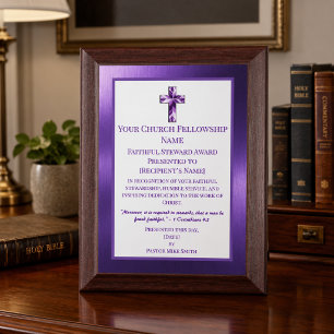 Elegant Purple Church Elder Volunteer Award Plaque