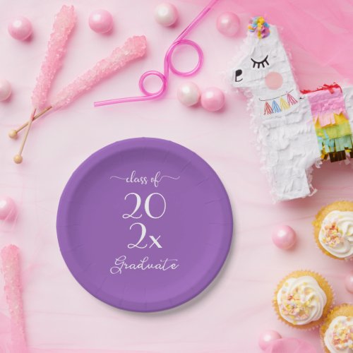 Elegant Purple Class Of 2024 Graduate Calligraphy Paper Plates