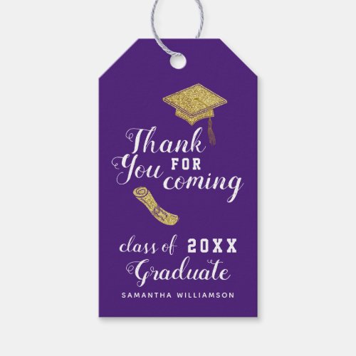 Elegant Purple Class of 2024 Graduation Thank You Gift Tags