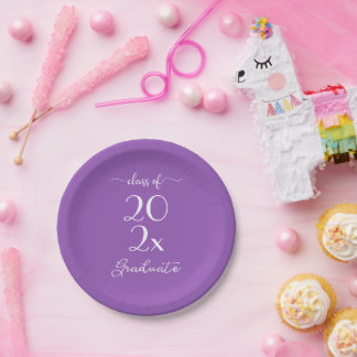 Elegant Purple Class Of 2026 Graduate Calligraphy Paper Plates