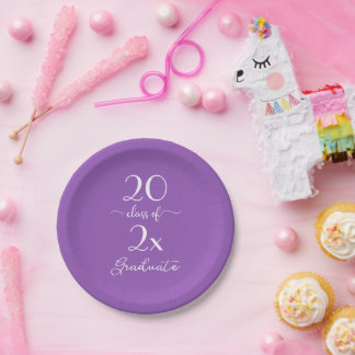 Elegant Purple Class Of Year Graduate Calligraphy Paper Plates