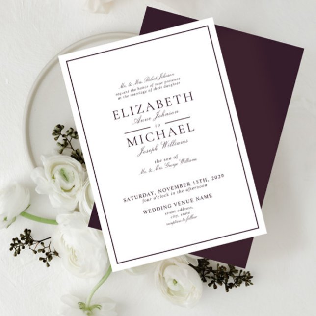 Elegant Purple Classic Script Wedding Invitation (Creator Uploaded)
