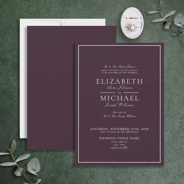 Elegant Purple Classic Script Wedding Invitation (Creator Uploaded)