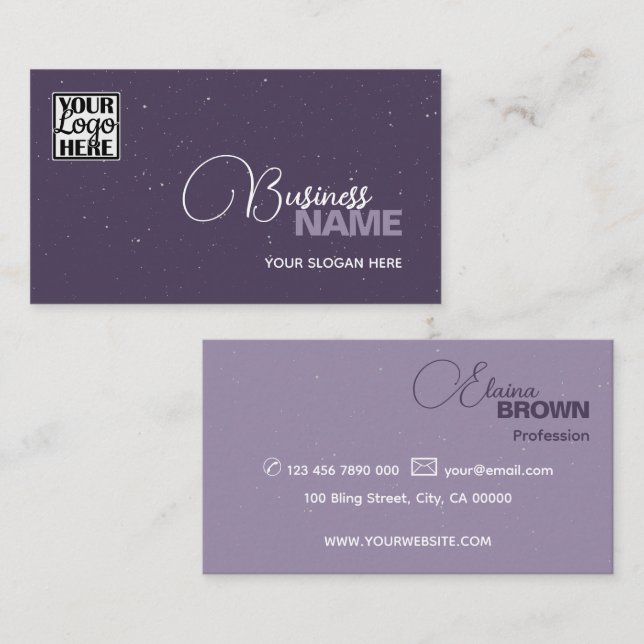 Elegant Purple Classic Simple with Logo Modern Business Card (Front/Back)