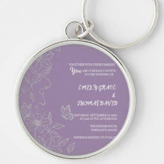 Elegant Purple Clematis & Butterflies Invitation Keychain