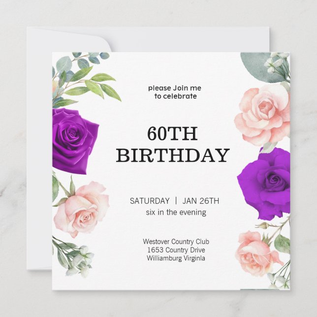 elegant purple color 60TH Birthday Invitation (Front)