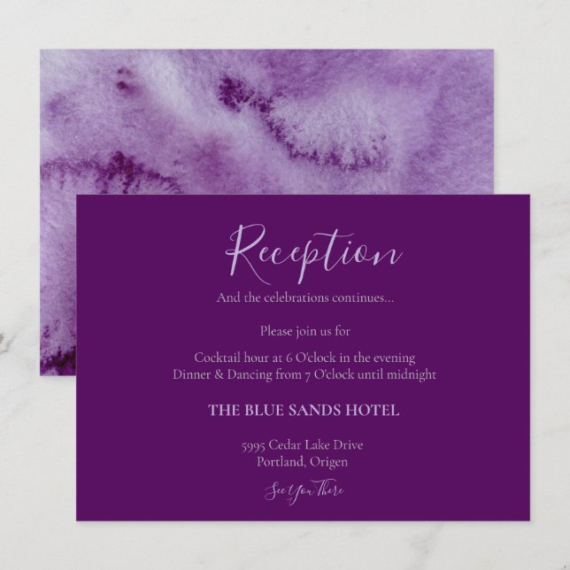 Elegant Purple Color Wash Ultra Violet Reception Enclosure Card (Front/Back)