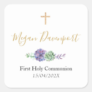 Elegant Purple Communion Favor Sticker