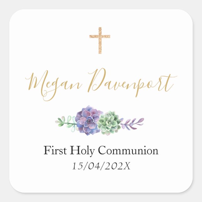 Elegant Purple Communion Favor Sticker (Front)