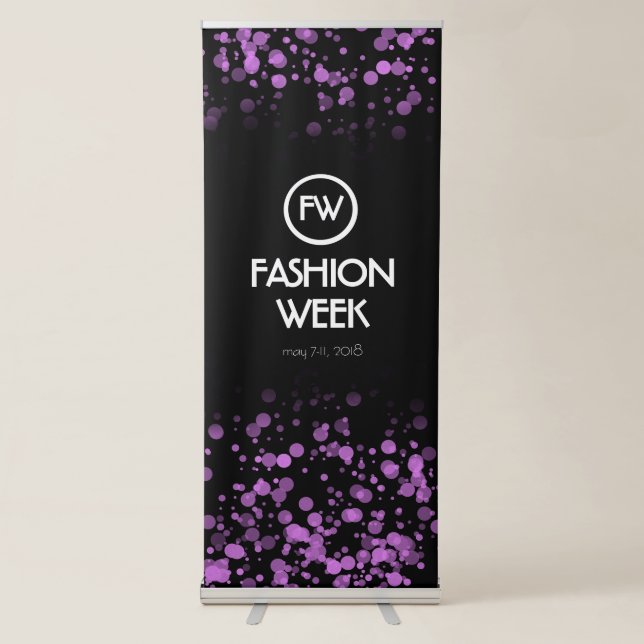 Elegant Purple Confetti Fashion Week Announcement Retractable Banner (Front)