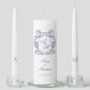 Elegant Purple Crest Unity Candle Set
