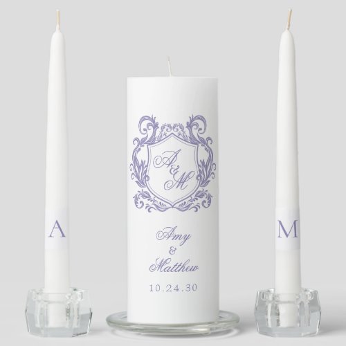 Elegant Purple Crest Unity Candle Set