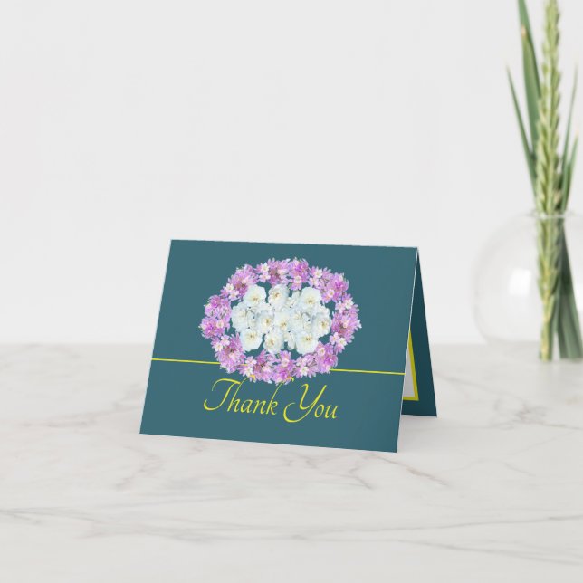 Elegant Purple Crocuses and White Roses Thank You Card (Front)