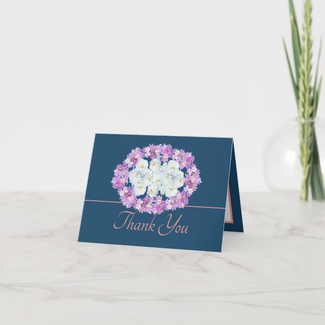 Elegant Purple Crocuses and White Roses Thank You Card (Front)