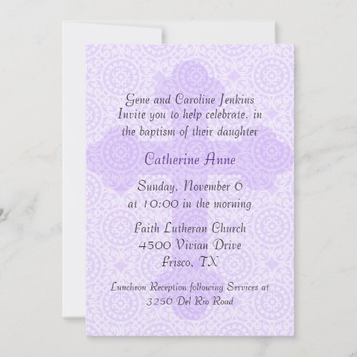 Elegant Purple Cross Custom Baptism Invitation