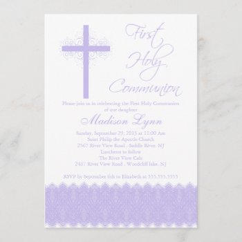 Elegant Purple Cross First Holy Communion Invitation by celebrateitinvites at Zazzle