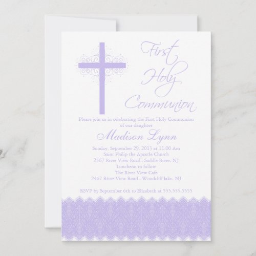 Elegant Purple Cross First Holy Communion Invites