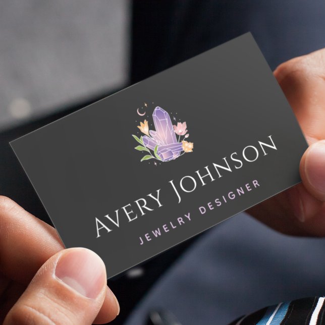 Elegant Purple Crystals Magic Stone Jewelry Design Business Card
