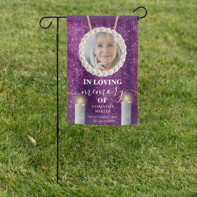 Elegant Purple Custom Photo Memorial Cemetery Garden Flag (In SItu)
