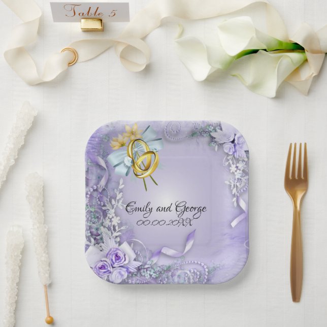 Elegant Purple Customisable Wedding/Engagement  Paper Plates (Wedding)