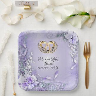 Elegant Purple Customisable Wedding Paper Plates