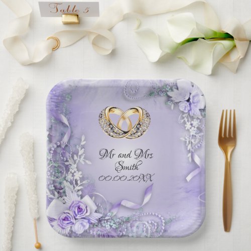 Elegant Purple Customisable Wedding  Paper Plates